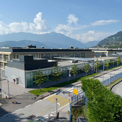 External view of the building with mount Paganella in the background
