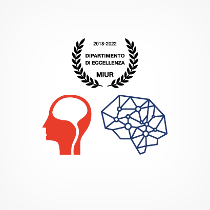 Logo di eccellenza e sotto l'illustrazione di una testa con all'interno un cervello e accanto un cervello stilizzato 