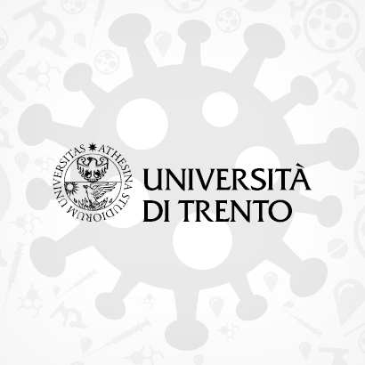 UniTrento logo and beyond the symbol of Covid-19