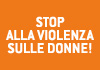 Scritta "Stop alla violenza sulle donne" su sfondo arancione
