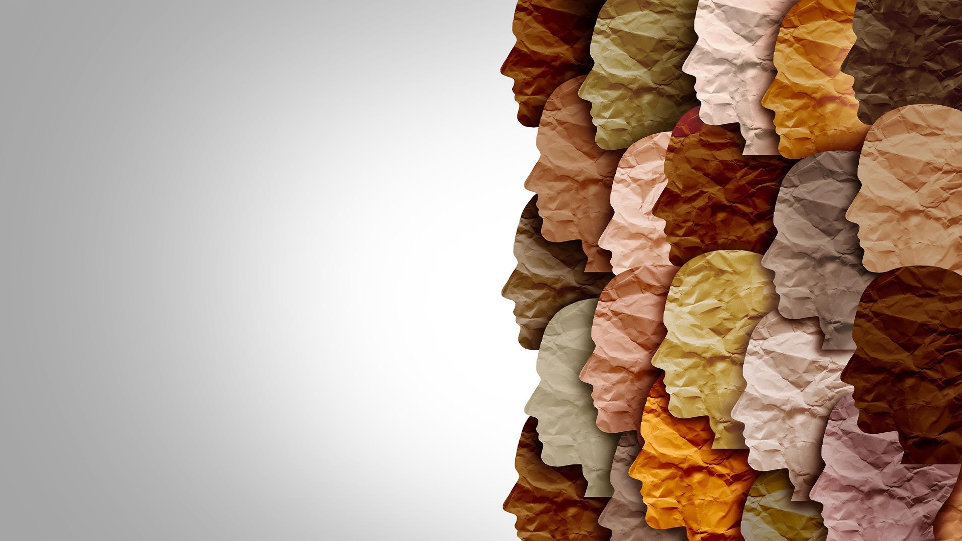 illustrazione, silhouette volti di carta di vario colore
