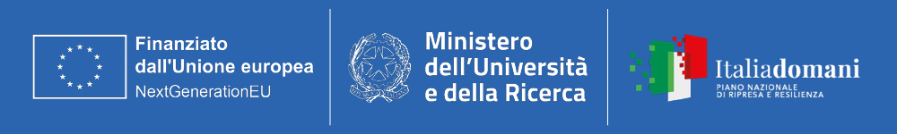 Loghi Finanziato dall'Unione Europea, Ministero dell'Università e della Ricerca, Italia Domani