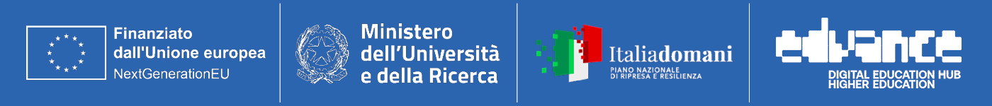 finanziato dall'UE NextGenerationEU, logo MUR, logo Italia Domani, logo Edvance