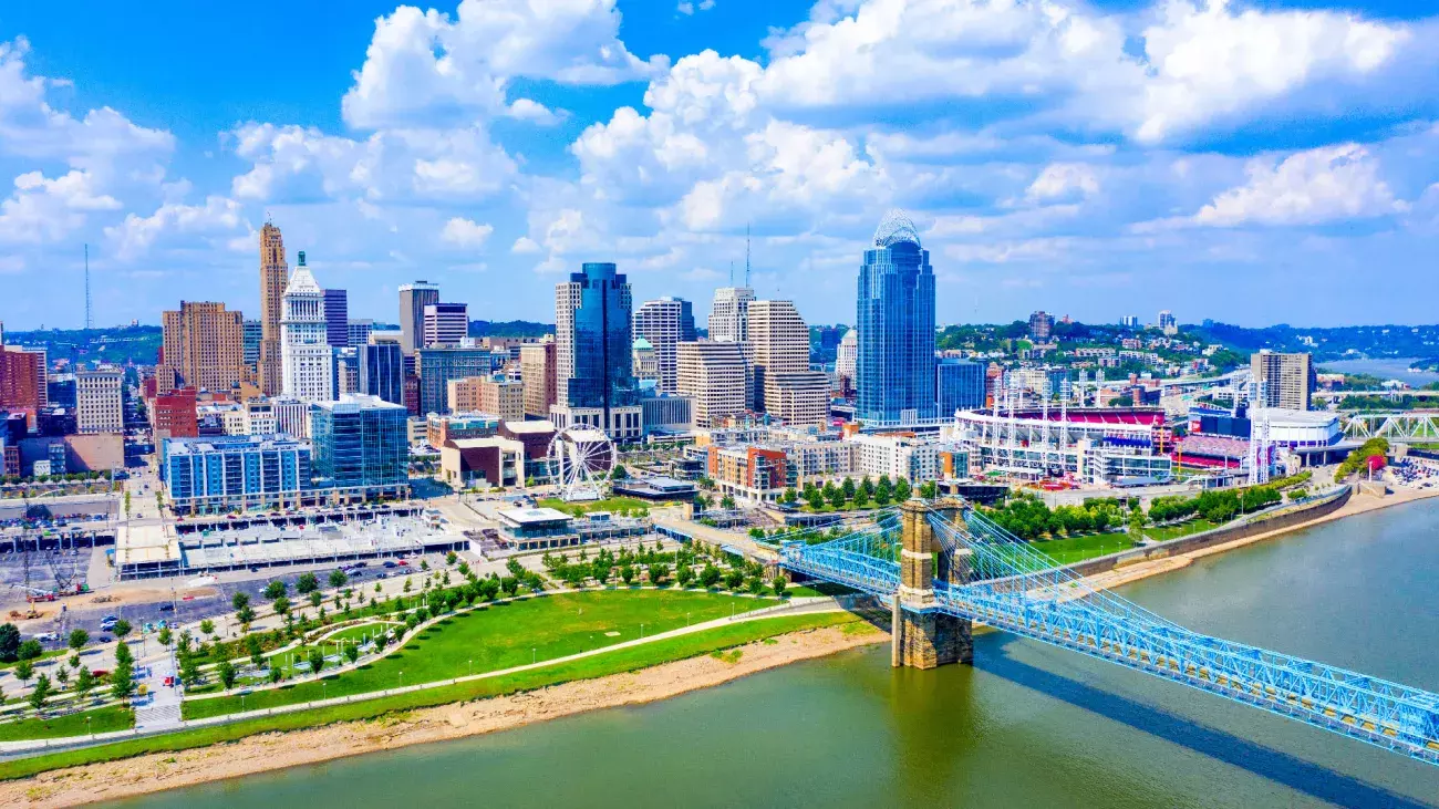 Aerial view of Cincinnati skyline Ohio USA