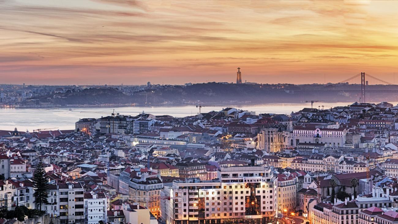 Panorama of Lisbon at night, Portugal
