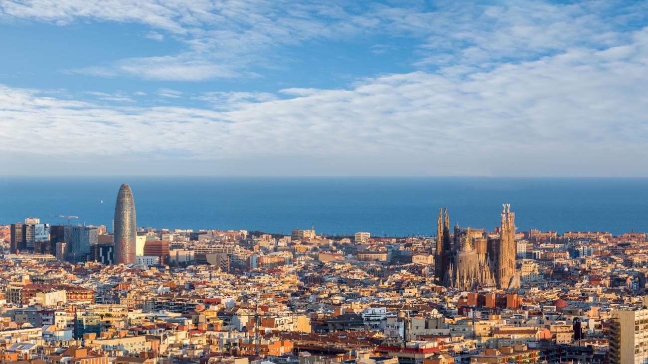 Sagrada Familia and panorama view of barcelona city, Spain