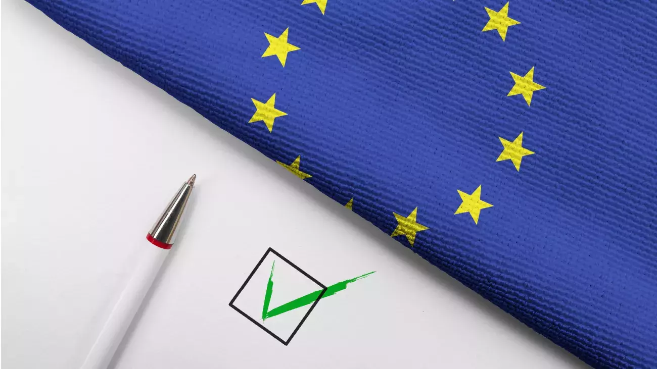 penna, check box e bandiera europea