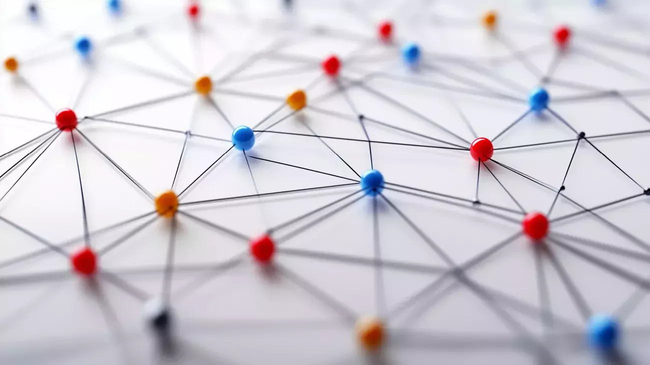 immagine simbolica network, pallini collegati da filo