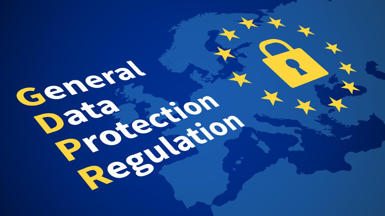 illustrazione con europa, simbolo lucchetto e sigla GDPR