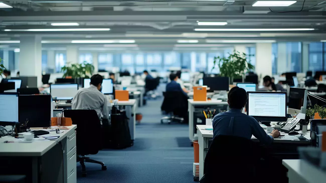 grande ufficio con scrivanie e persone