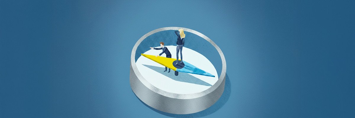 illustrazione bussola con persone