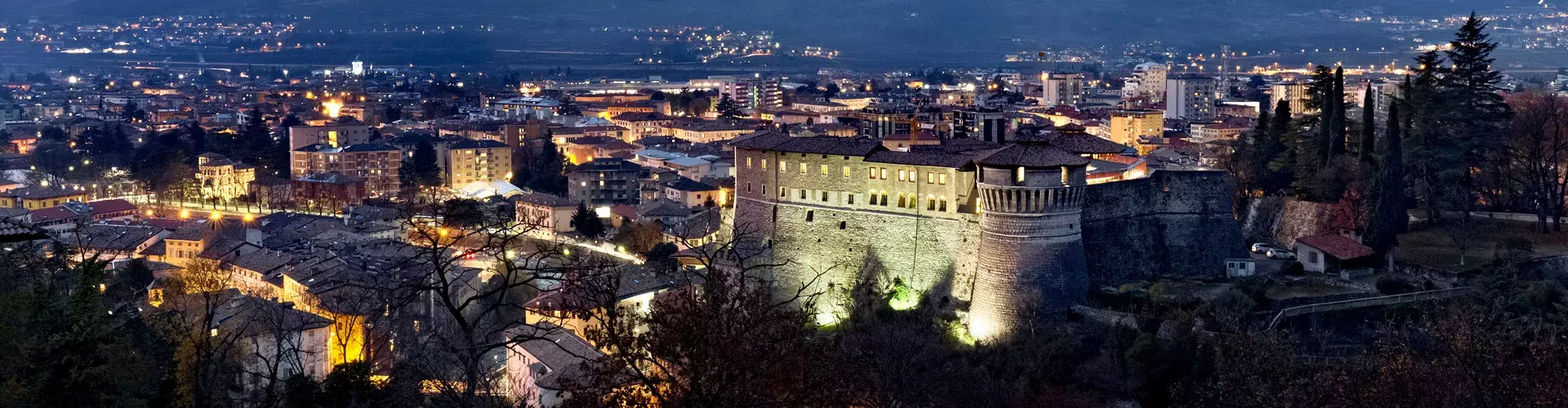 Aerial view of Rovereto at dusk